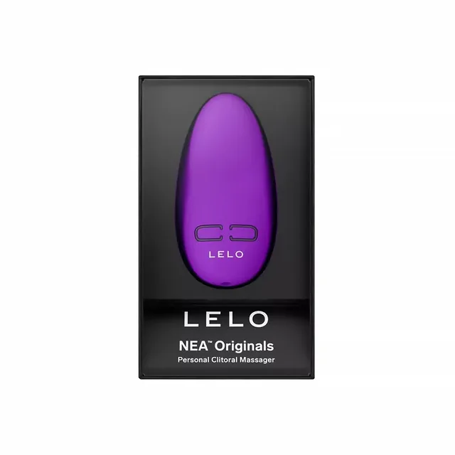 Purple LELO NEA Originals pebble-shaped massager in black retail box