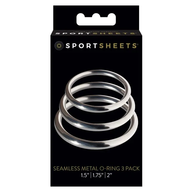 Sportsheets Silver Metal O-Rings three rings on black retail card
