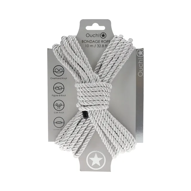 Shots Ouch silver 10 m twisted nylon bondage rope on card