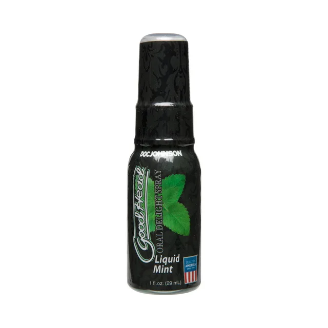 Doc Johnson GoodHead Mint Spray compact black bottle with green mint label and clear cap