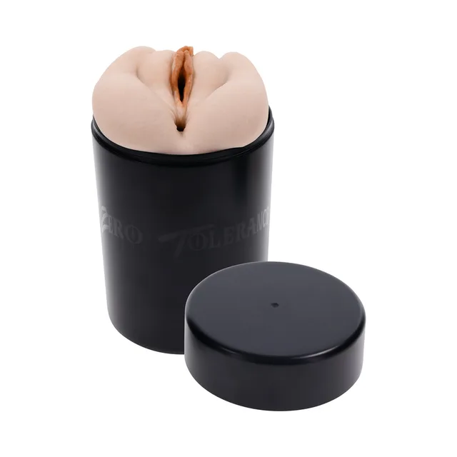 Sasha Grey stroker upright in open black cylindrical case