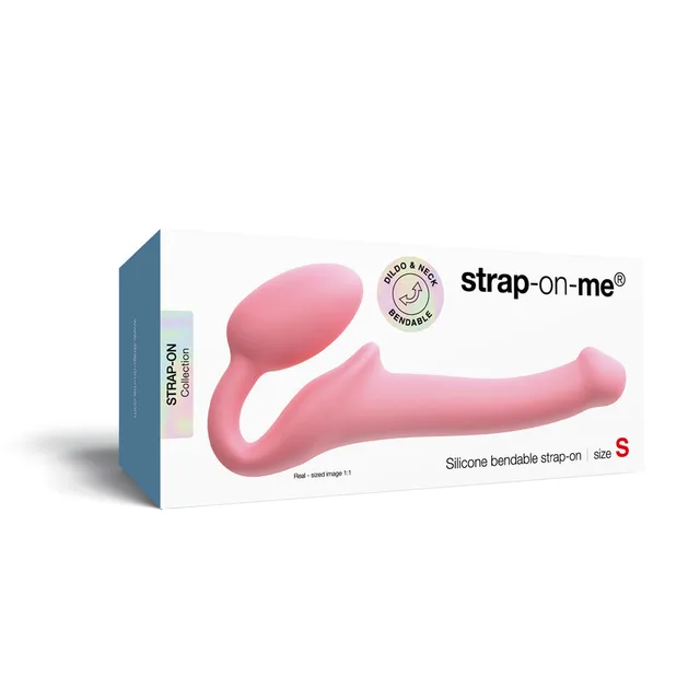 Pink Strap-On-Me Small bendable silicone strapless strap-on pictured on box