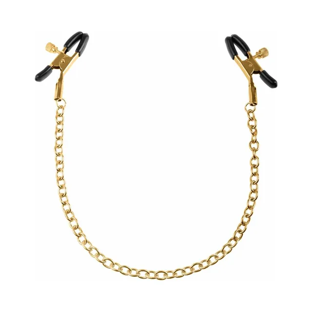 Pipedream Fetish Fantasy Gold Clamps gold clamp pair joined by chain