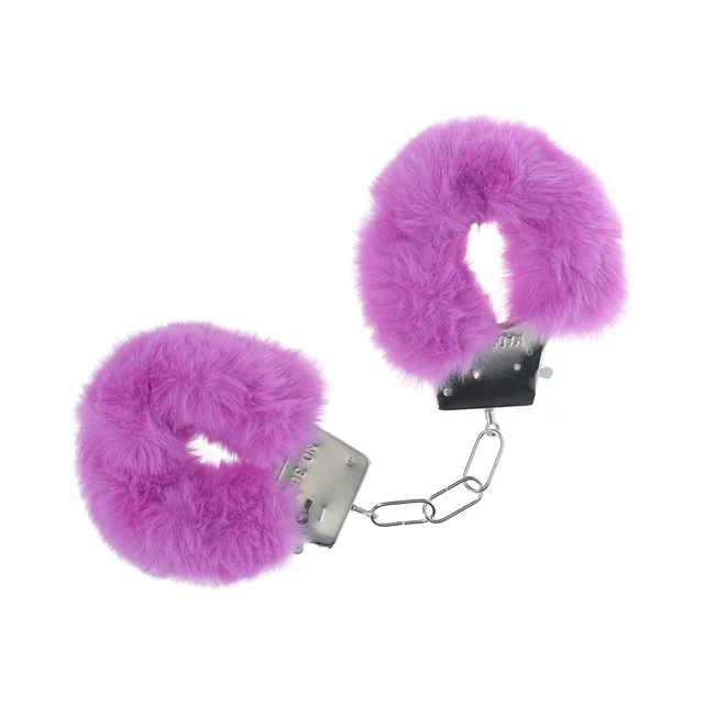 Ouch Classic purple fluffy handcuffs with silver-tone locks and chain