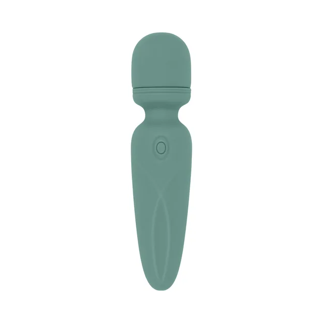 Front view of green Rumble Wand with rounded head and tapered handle