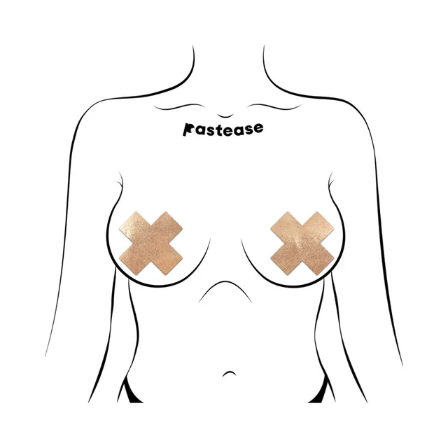 Pastease Everyday rose gold cross nipple covers placement illustration on torso outline