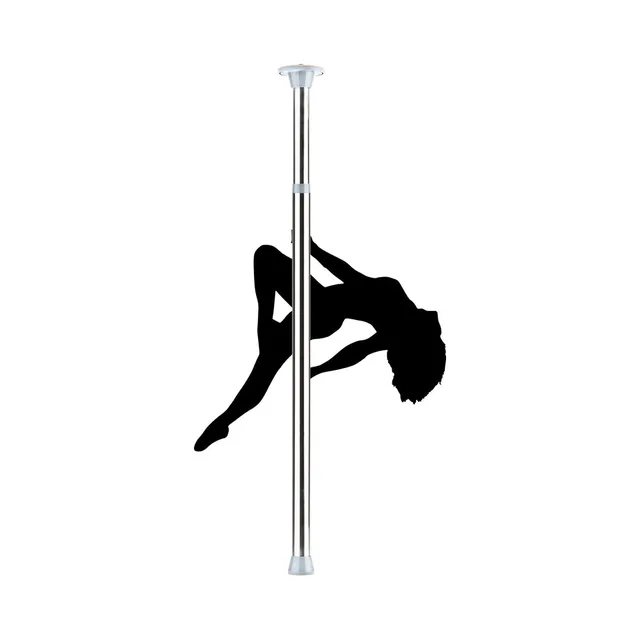 Floor-to-ceiling silver dance pole with dancer silhouette