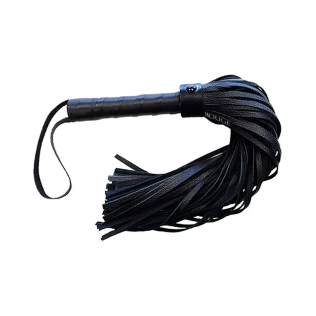 Long black Rouge leather flogger with wrist loop
