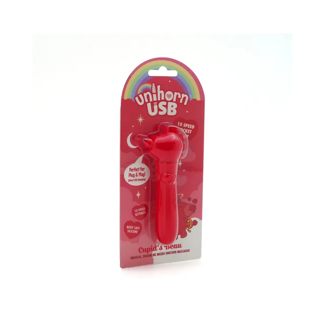 Light-red Unihorn Cupid's Beau USB bullet on red rainbow retail card