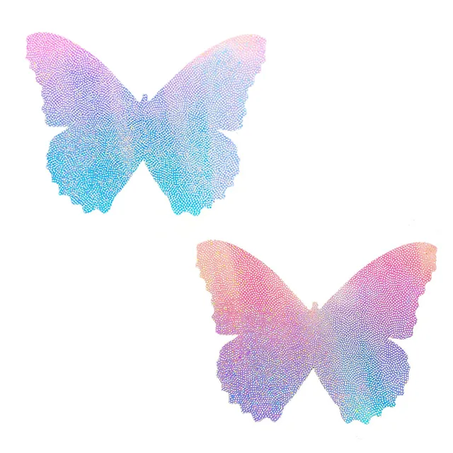 pair of blue-to-pink iridescent butterfly-shaped pasties