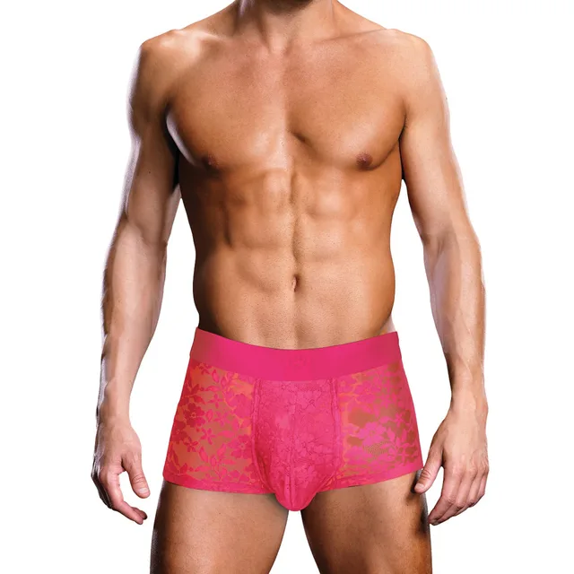 Front view of hot-pink Prowler lace trunk size XL