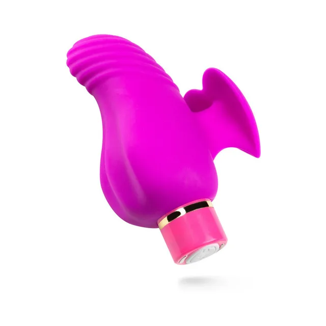 Front angle of magenta mini vibrator with ribbed tip