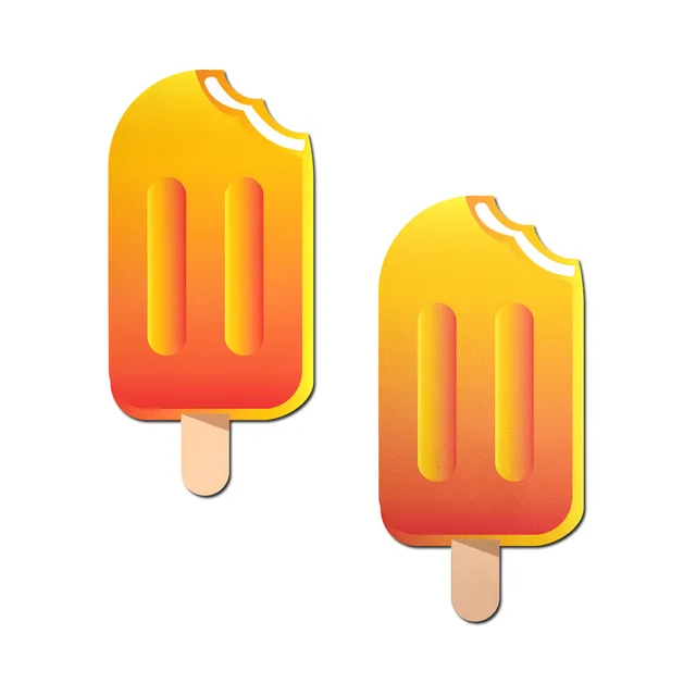 Pastease pair of orange creamsicle popsicle vinyl pasties with stick details