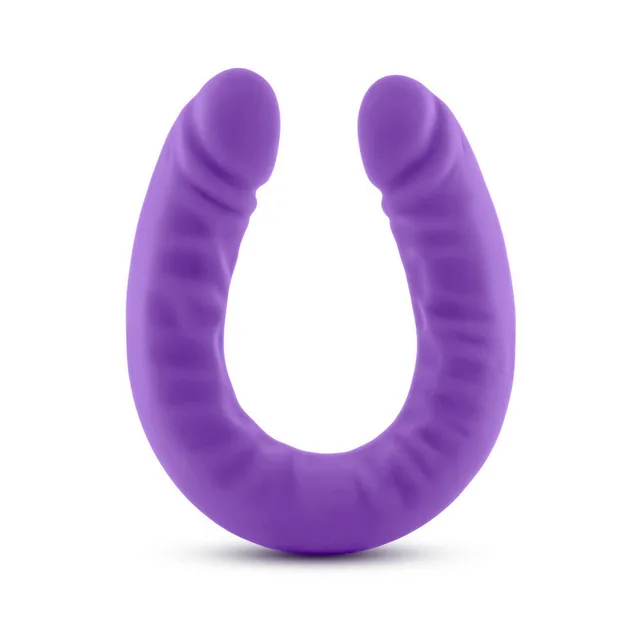 Purple Blush Ruse double-ended dildo upright front view of both curved ends