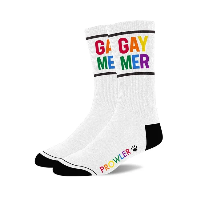 Pair of white Prowler Gaymer socks with black heels and toes