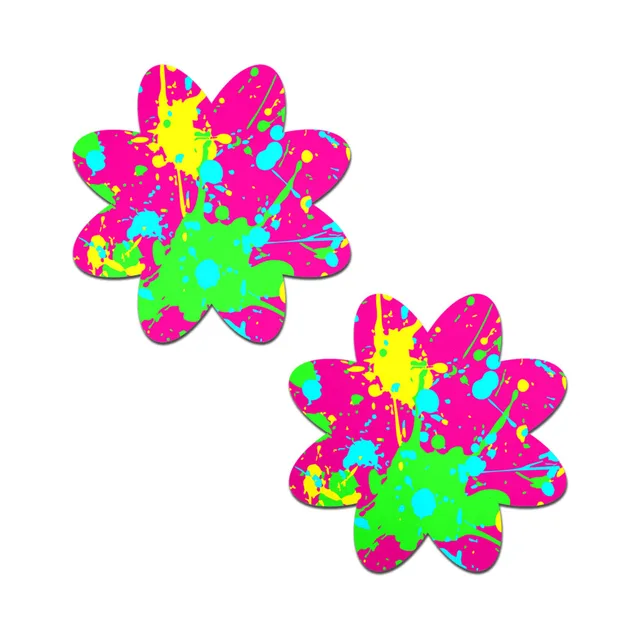 Pastease neon graffiti paint splatter petal breast pasties matching pair with hot pink, green, blue and yellow splashes