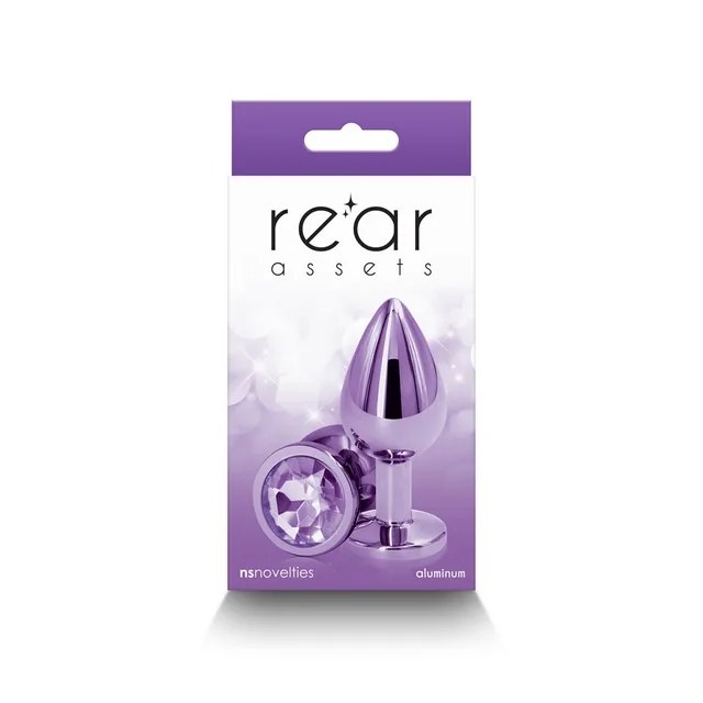 NS Novelties Rear Assets medium purple aluminum anal plug front retail package
