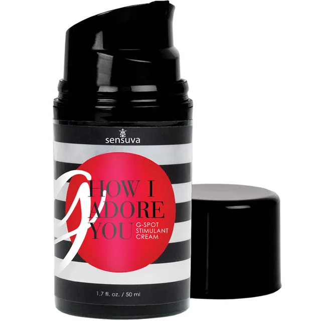 Sensuva G How I Adore You Gel 1.7 oz black airless pump bottle with red white label and cap
