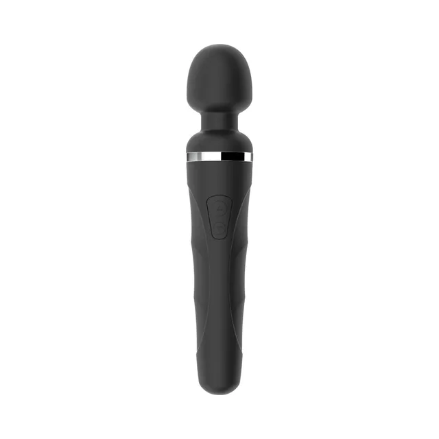 Upright black Lovense Domi 2 with rounded head and silver collar