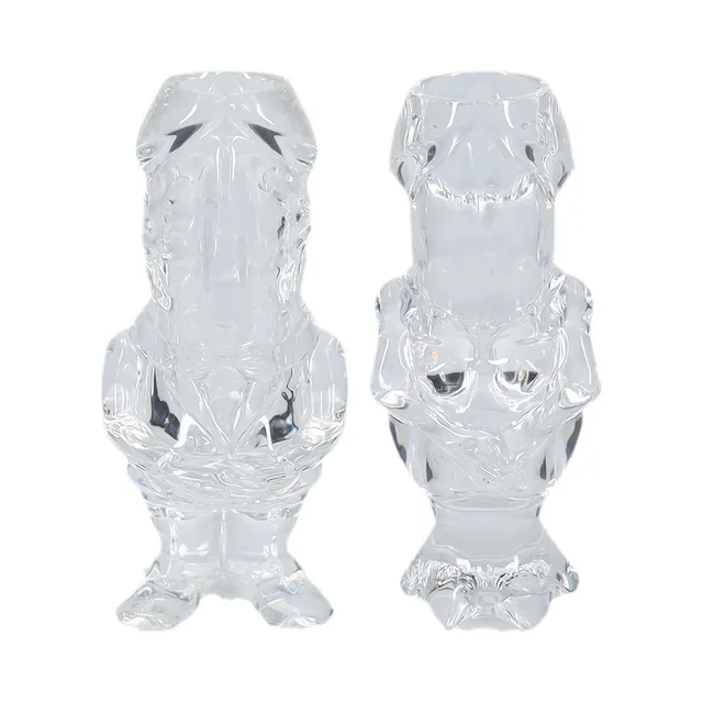 two clear Dickheads penis-shaped tall shot vessels with sculpted bases