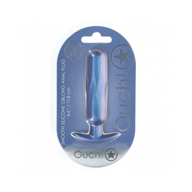 Shots Ouch metallic-blue oblong silicone plug plug sealed in blue oval blister pack