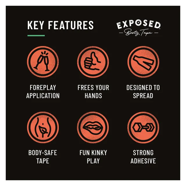 Black Exposed Booty Tape key-features graphic