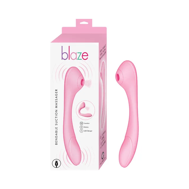 Nasstoys Blaze pink curved suction massager displayed beside white box