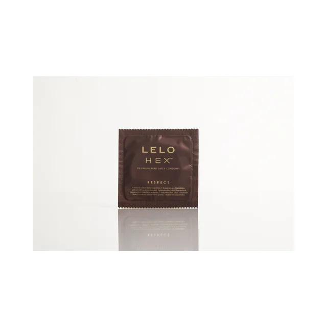 Single brown LELO HEX Respect XL wrapper on white background