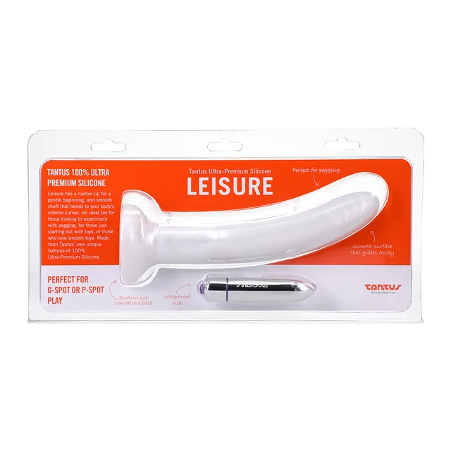 Front package of white Tantus Leisure Pearl vibrating dildo