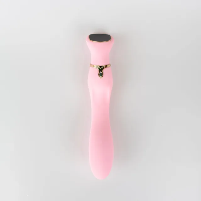 Front view of curved light pink Chance vibrator with dark touch panel