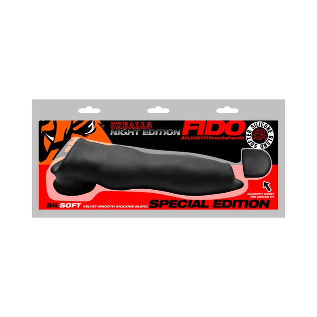 Oxballs Fido Night black tapered silicone cocksheath package