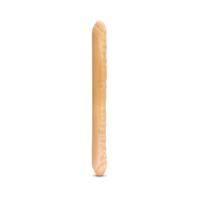 Blush B Yours Beige 18 Inch Double Dildo upright front view with two defined tips