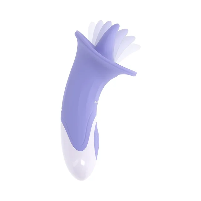 Evolved Lix & Kisses light-purple tongue vibrator angled front view with moving tongue
