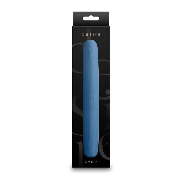 blue Desire Amore double-ended vibrator in tall black box