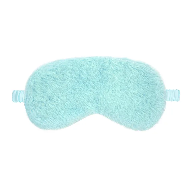 Front view of powder-blue Ouch fluffy mask with matching straps