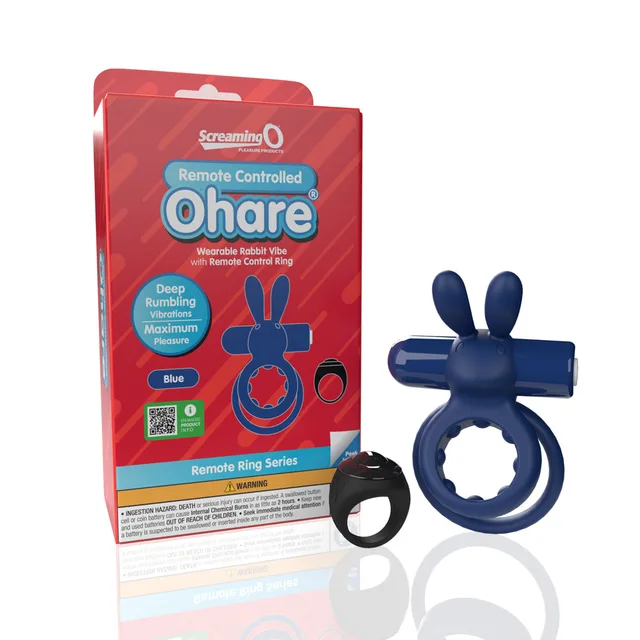 blue Ohare double vibrating ring with rabbit ears remote and red package