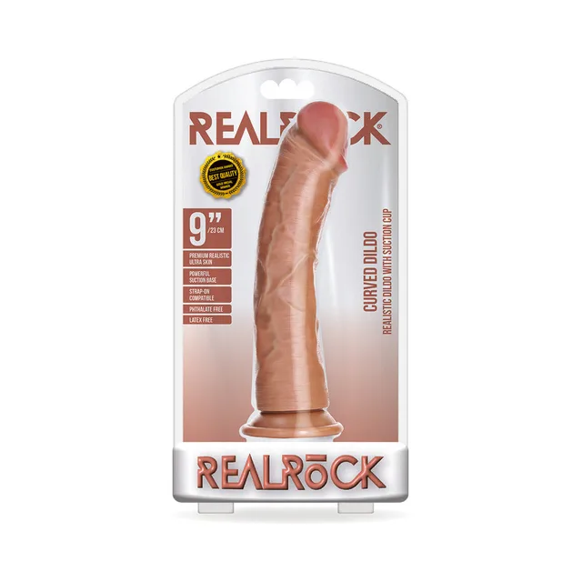 Tan Shots RealRock 9-inch Curved Dildo retail package