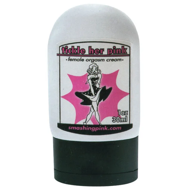 Tickle Her Pink one-ounce cream bottle with black flip cap