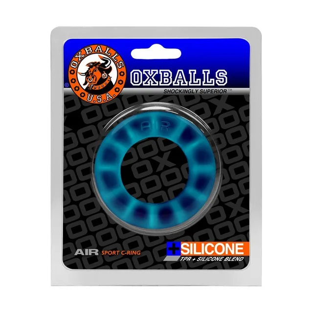 Oxballs Air translucent space-blue vented cock ring in blister pack