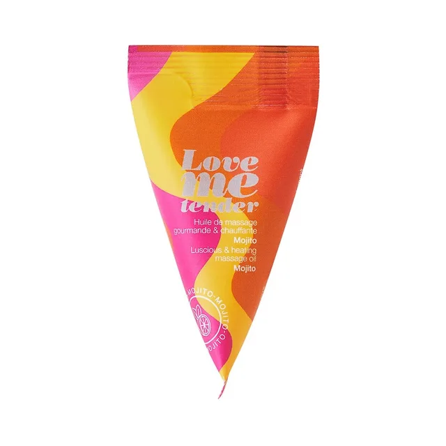 Love Me Tender mojito massage oil in orange and pink sachet