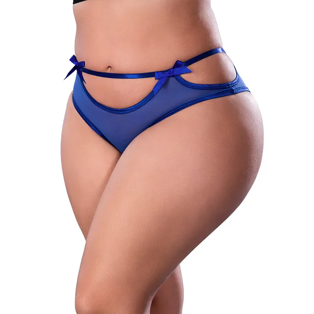 model wearing cobalt blue Holidaze Queen Size boy short with cutouts