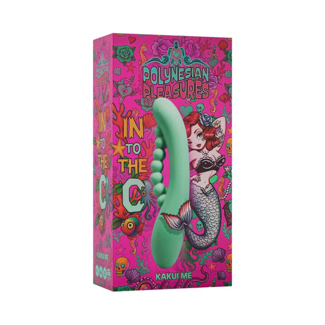 Polynesian Pleasures Kakui Me Kelp green vibrator on pink box