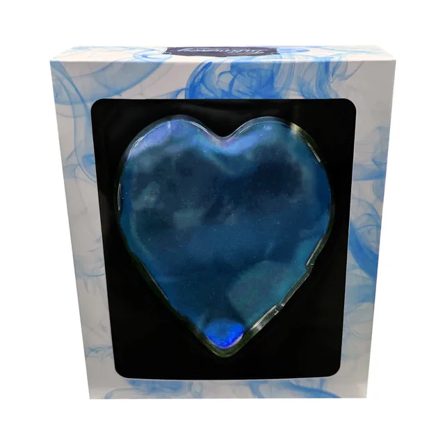 Kheper Games Intimacy Heart Massager in blue displayed inside a clear-front marbled retail box