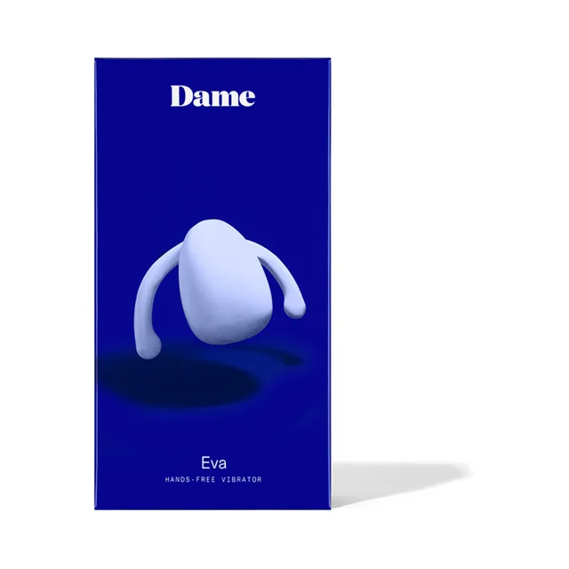 Ice-blue Dame Eva winged vibrator retail box