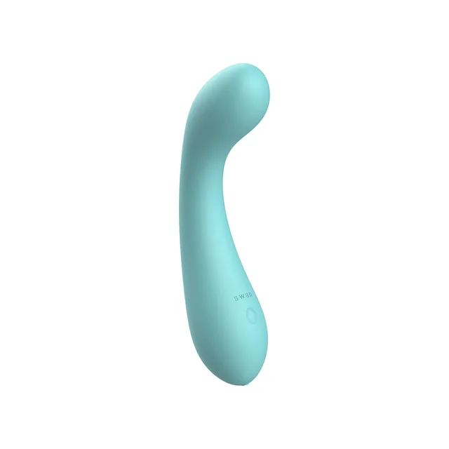 BMS The Swan Curve 6.5-inch teal vibrator angled front view showing the curved profile