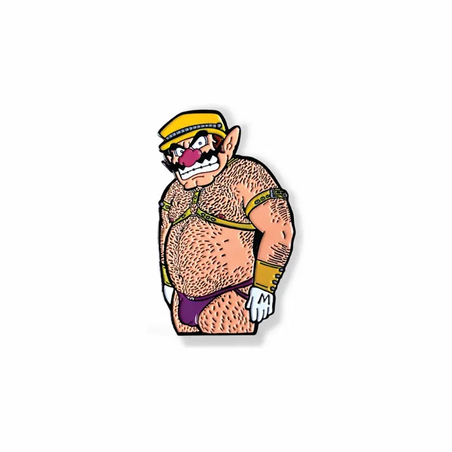 Geeky and Kinky The Nemesis enamel pin with yellow cap and purple briefs