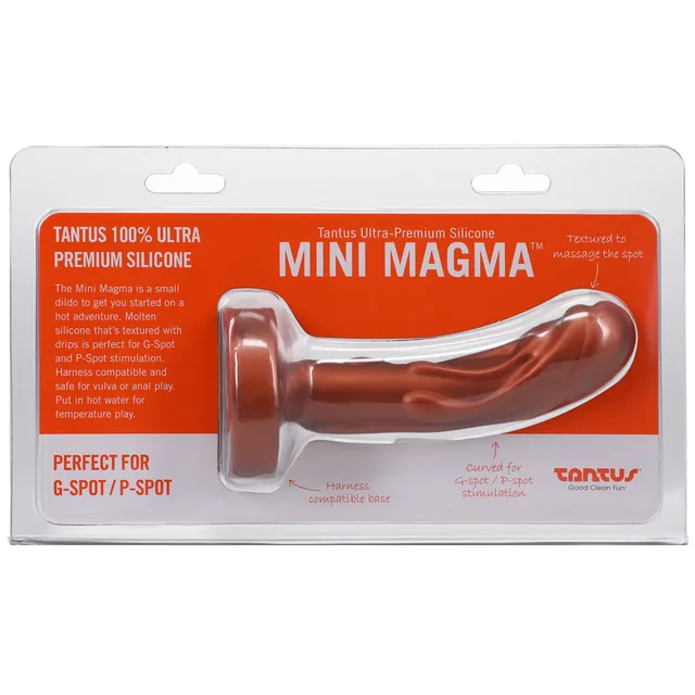 Tantus Mini Magma copper firm silicone fantasy dildo front retail package