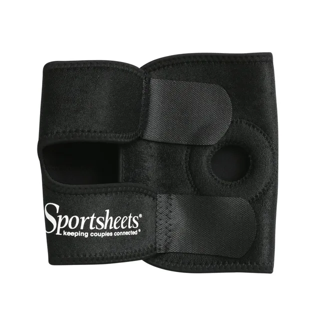 Black neoprene Sportsheets thigh harness with circular opening