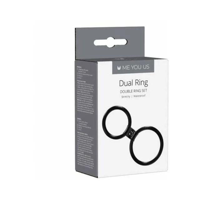 Me You Us Dual Ring black two-piece cock ring set in box