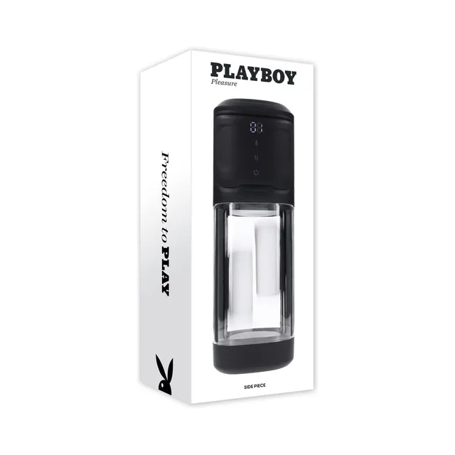 Playboy Side Piece black warming stroker pictured on white retail box